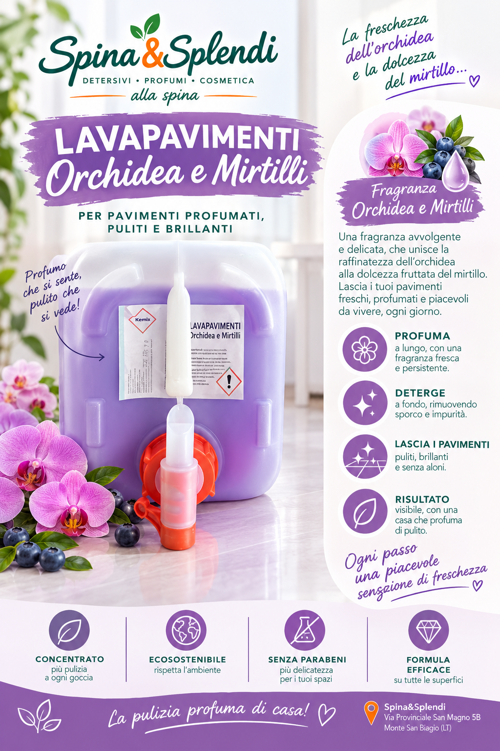 Lavapavimento orchidea e mirtilli