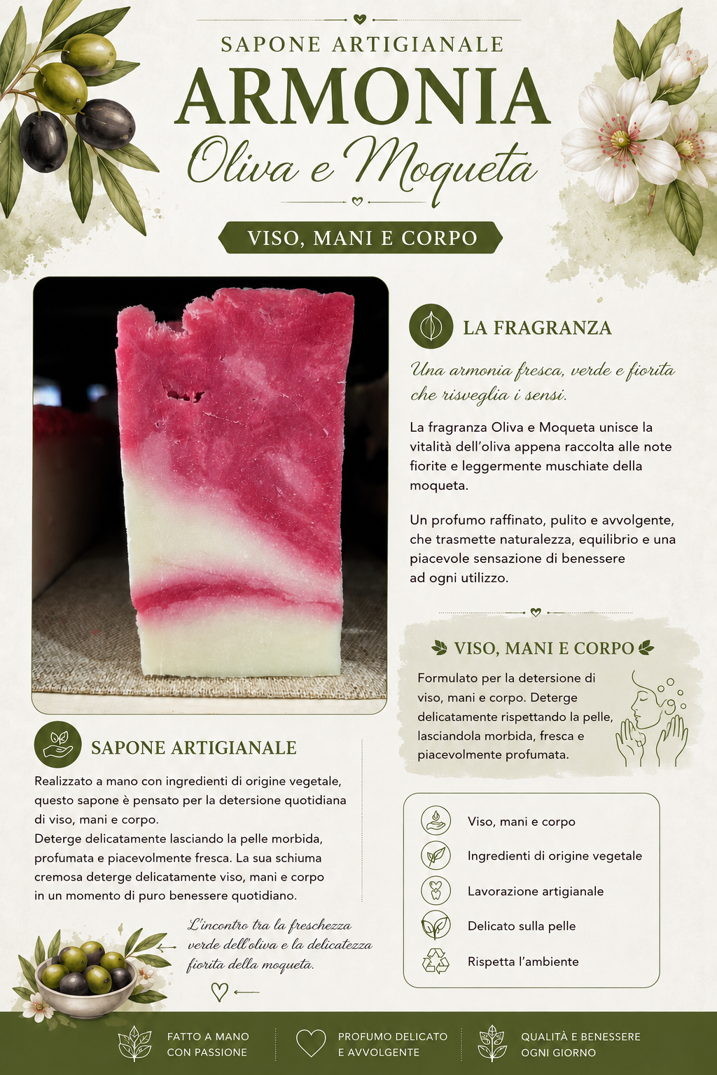 Sapone artigianale oliva e mosqueta