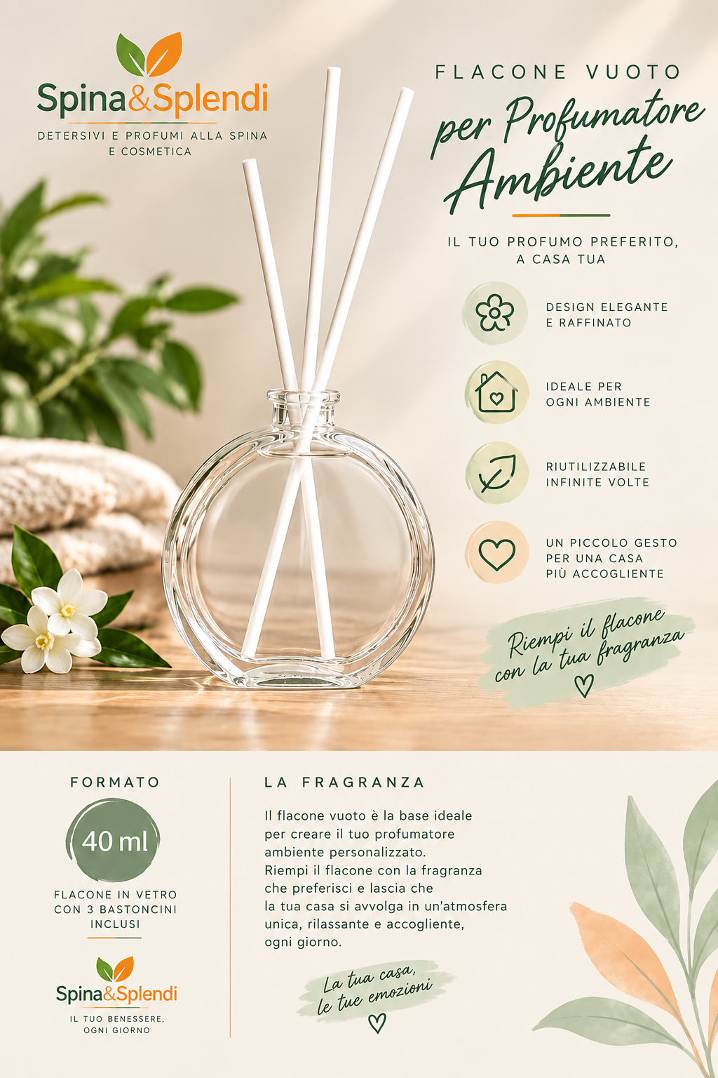 Flacone in vetro per essenze ambiente da 40ml
