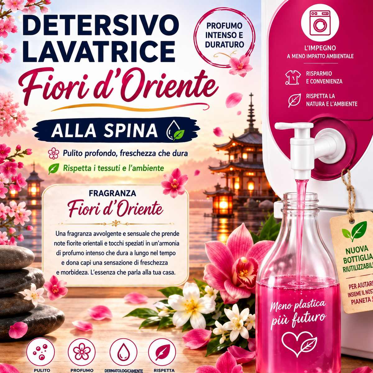 Detersivo a mano e in lavatrice fiori d'oriente
