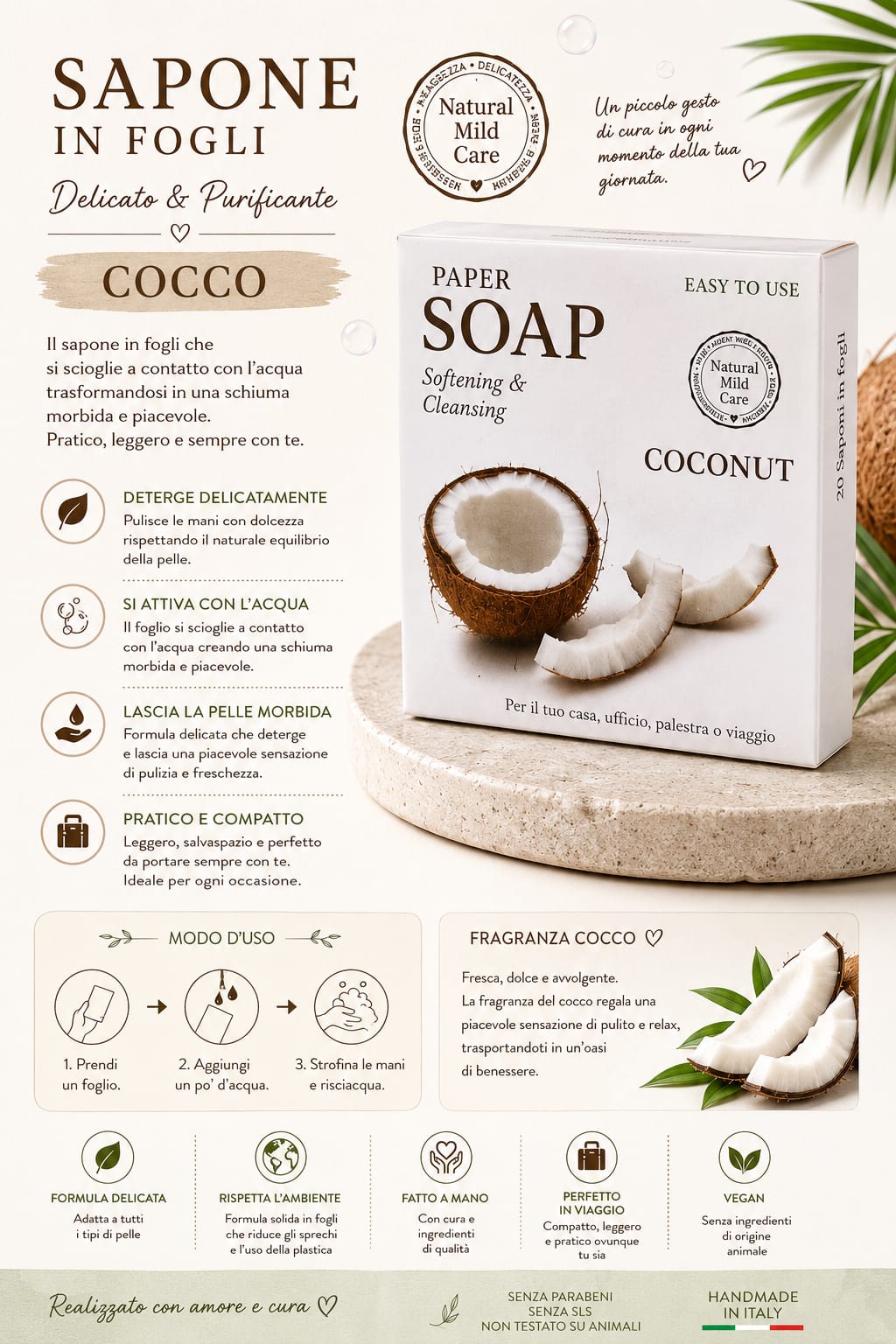 Sapone in fogli cocco