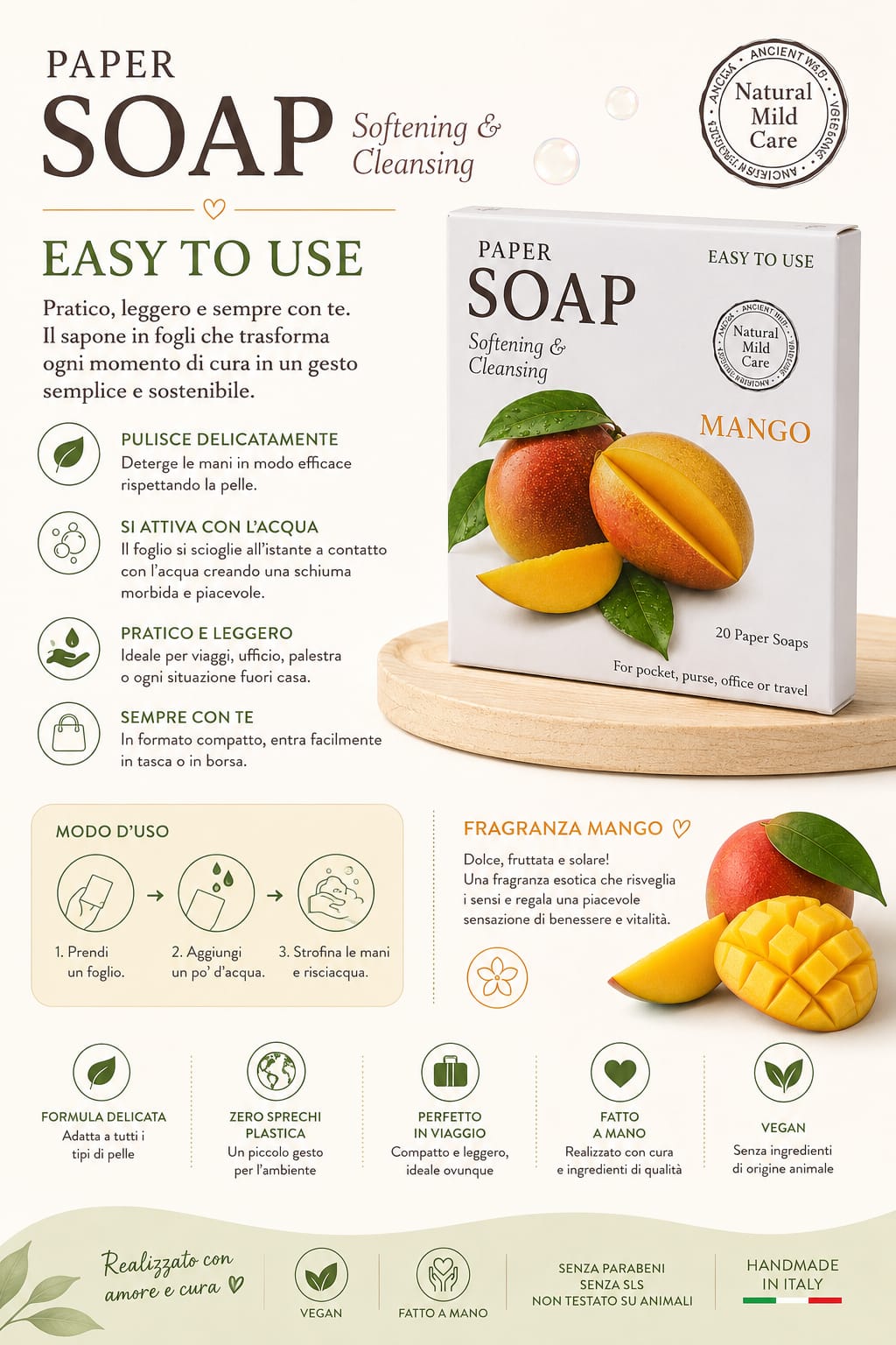 Sapone in fogli mango