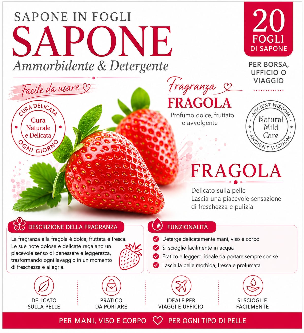 Sapone in fogli fragola