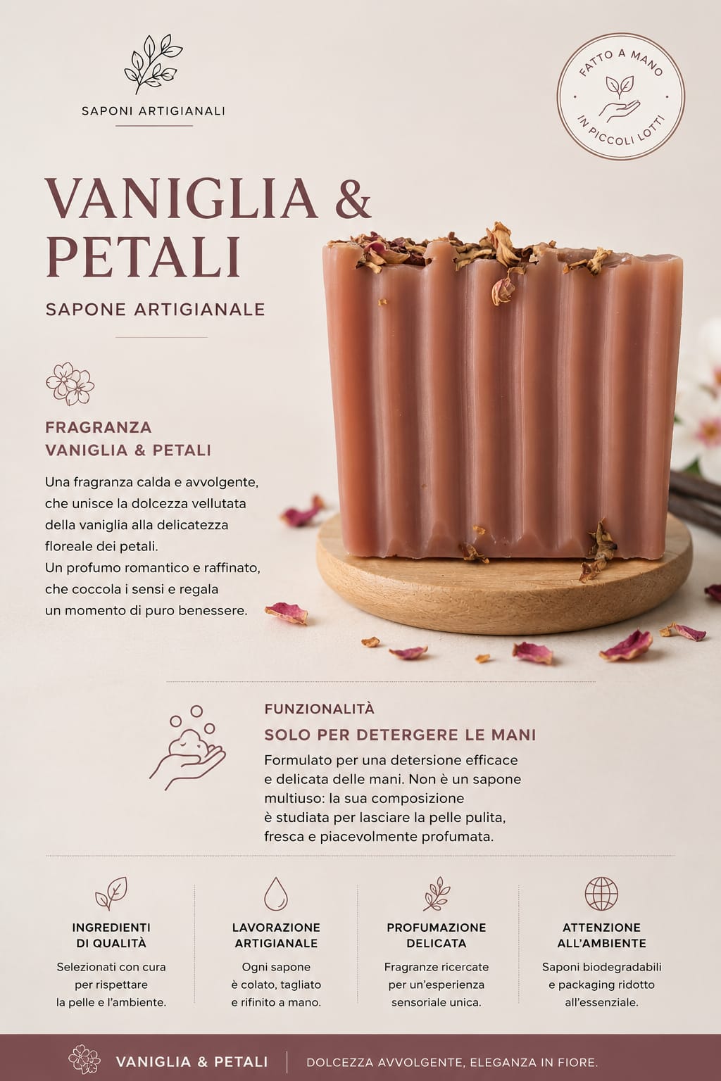 Sapone artigianale vaniglia e petali