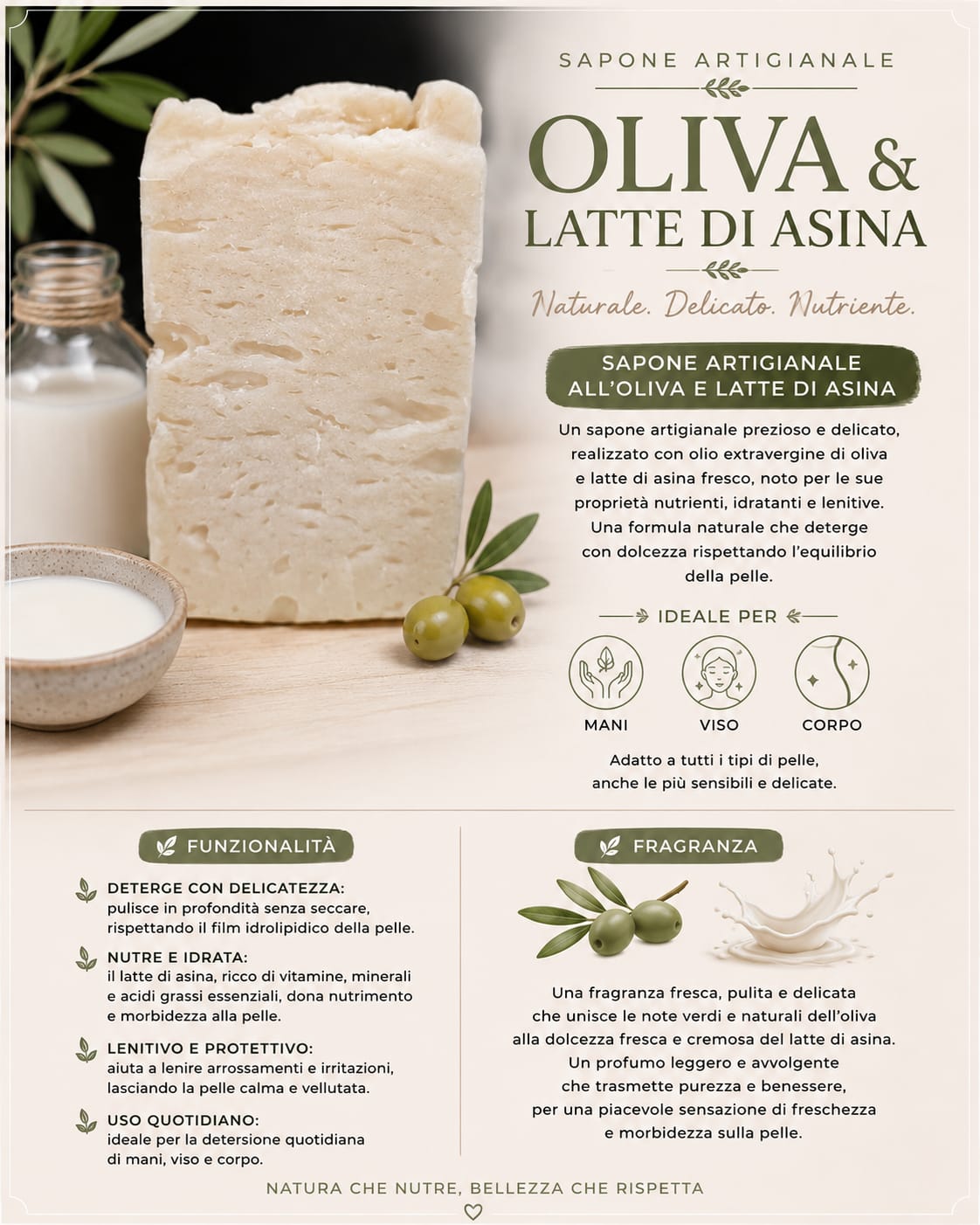 Sapone artigianale oliva e latte d'asina