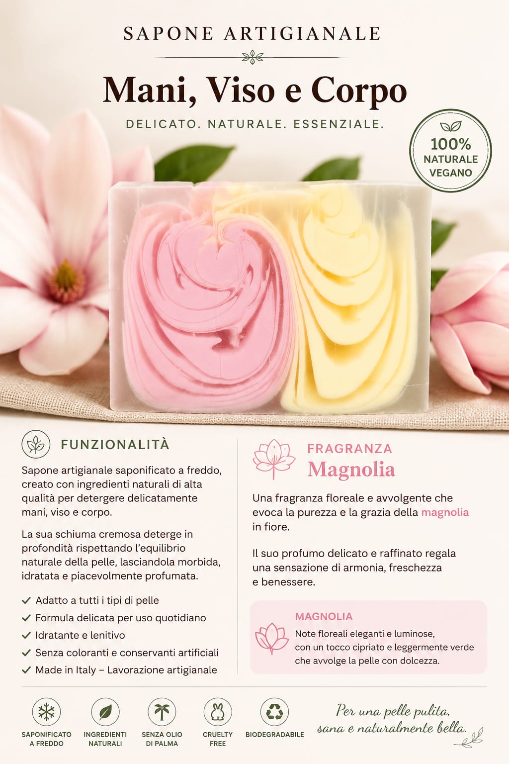 Sapone colato a mano magnolia