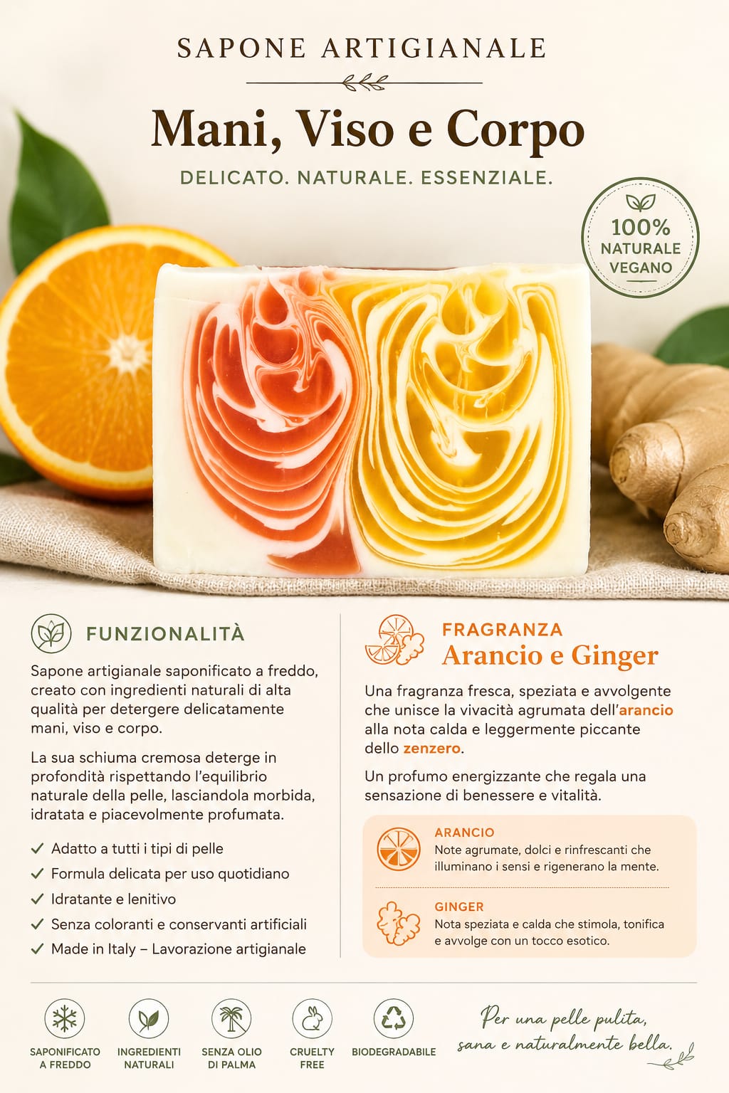 Sapone colato a mano arancio e ginger