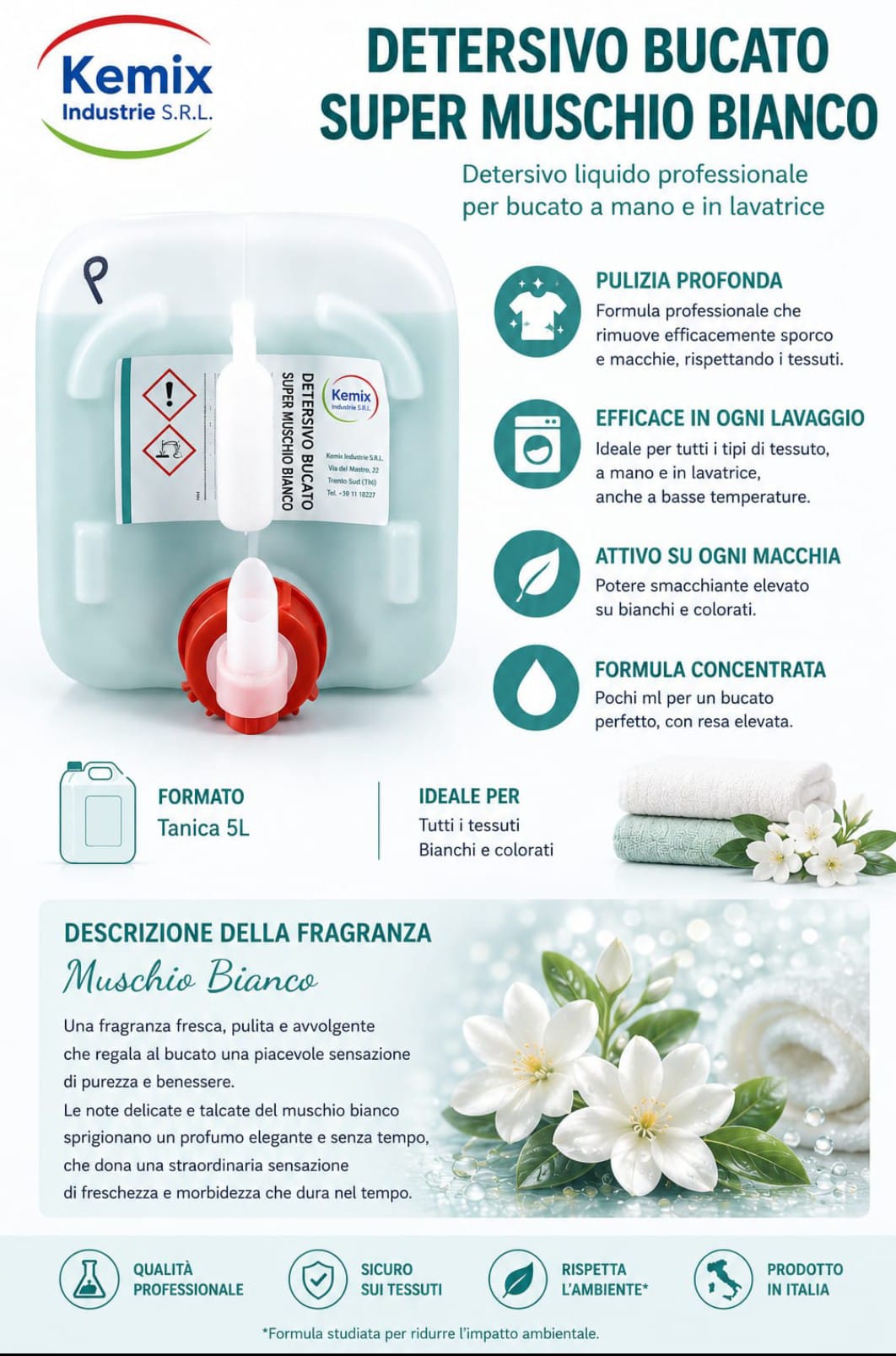 Detersivo a mano e in lavatrice muschio bianco
