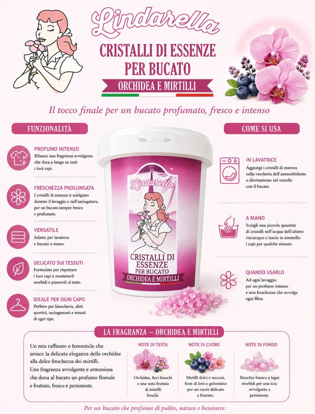 Cristalli di essenza orchidea e mirtilli