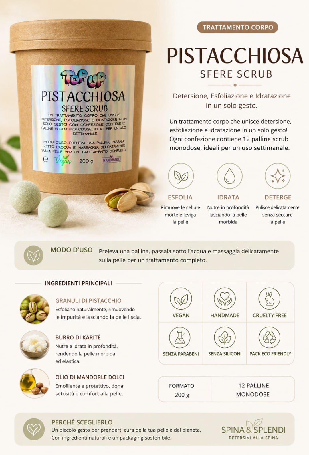 Scrub in sfere pistacchiosa