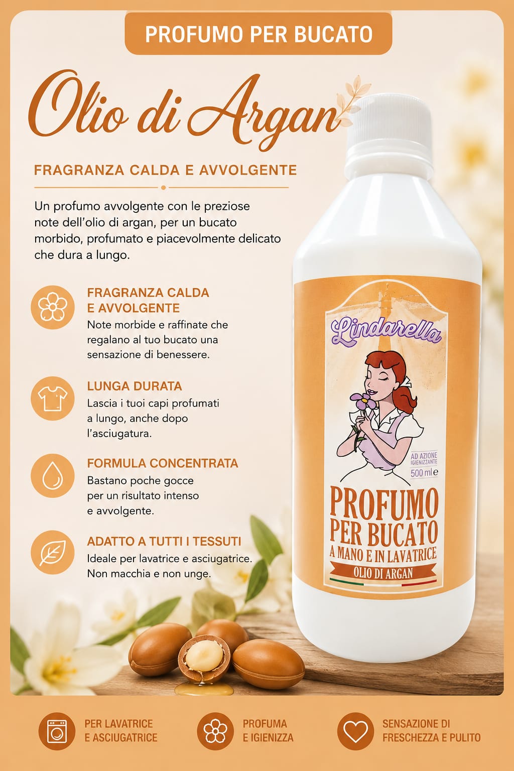 Profumo per bucato e pavimenti olio di argan da 500ml