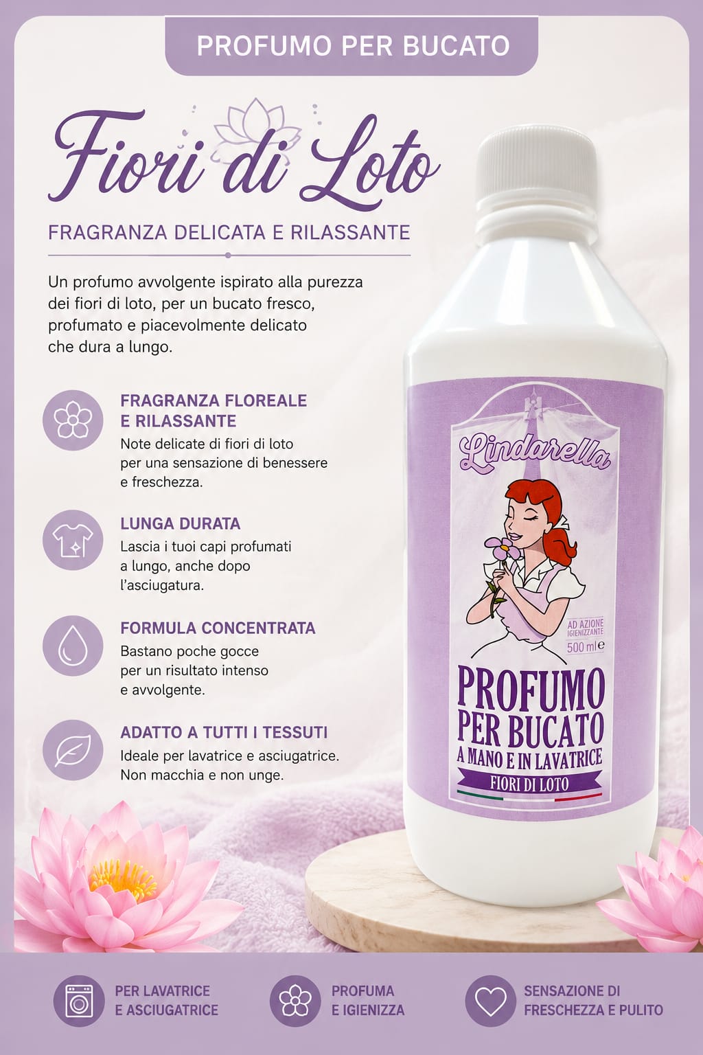 Profumo per bucato e pavimenti fiori di loto da 500ml
