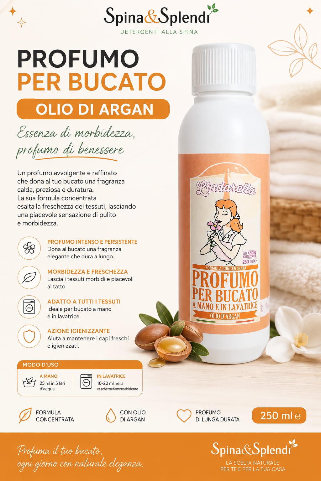 Profumo per bucato e pavimenti olio di argan da 250ml