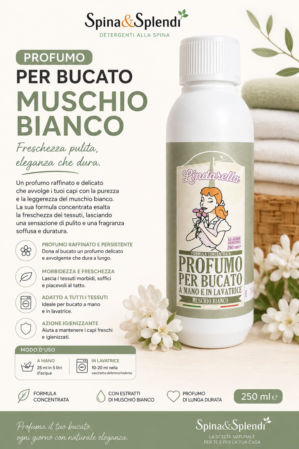 Profumo per bucato e pavimenti muschio bianco da 250ml