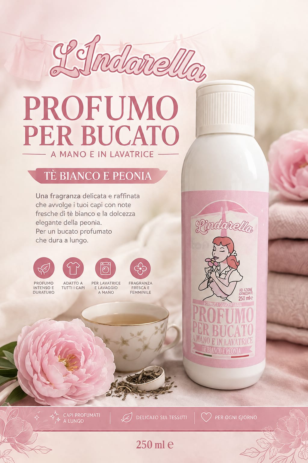 Profumo per bucato e pavimenti tè bianco e peonia da 250ml