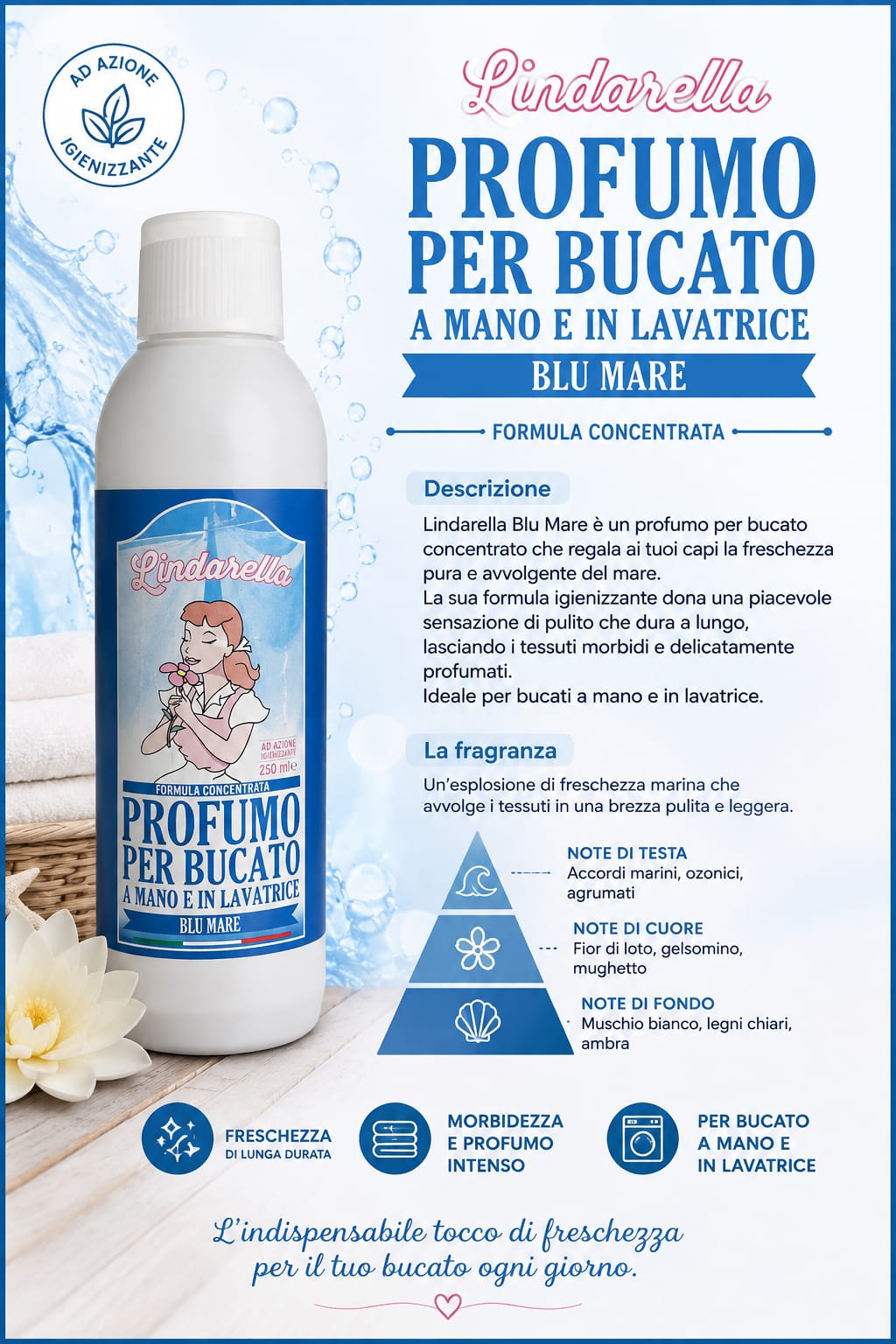 Profumo per bucato e pavimenti blu mare da 250ml